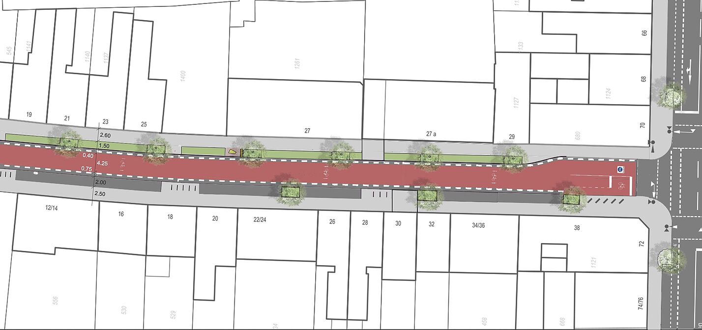 Gestaltungsvariante 2 "grüner Premiumfußweg" Krakaustraße