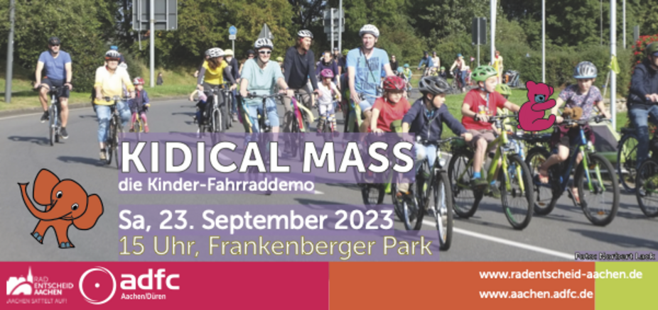 Vorderseite Flyer Kidical Mass Aachen September 2023 Vorderseite Flyer Kidical Mass Aachen September 2023