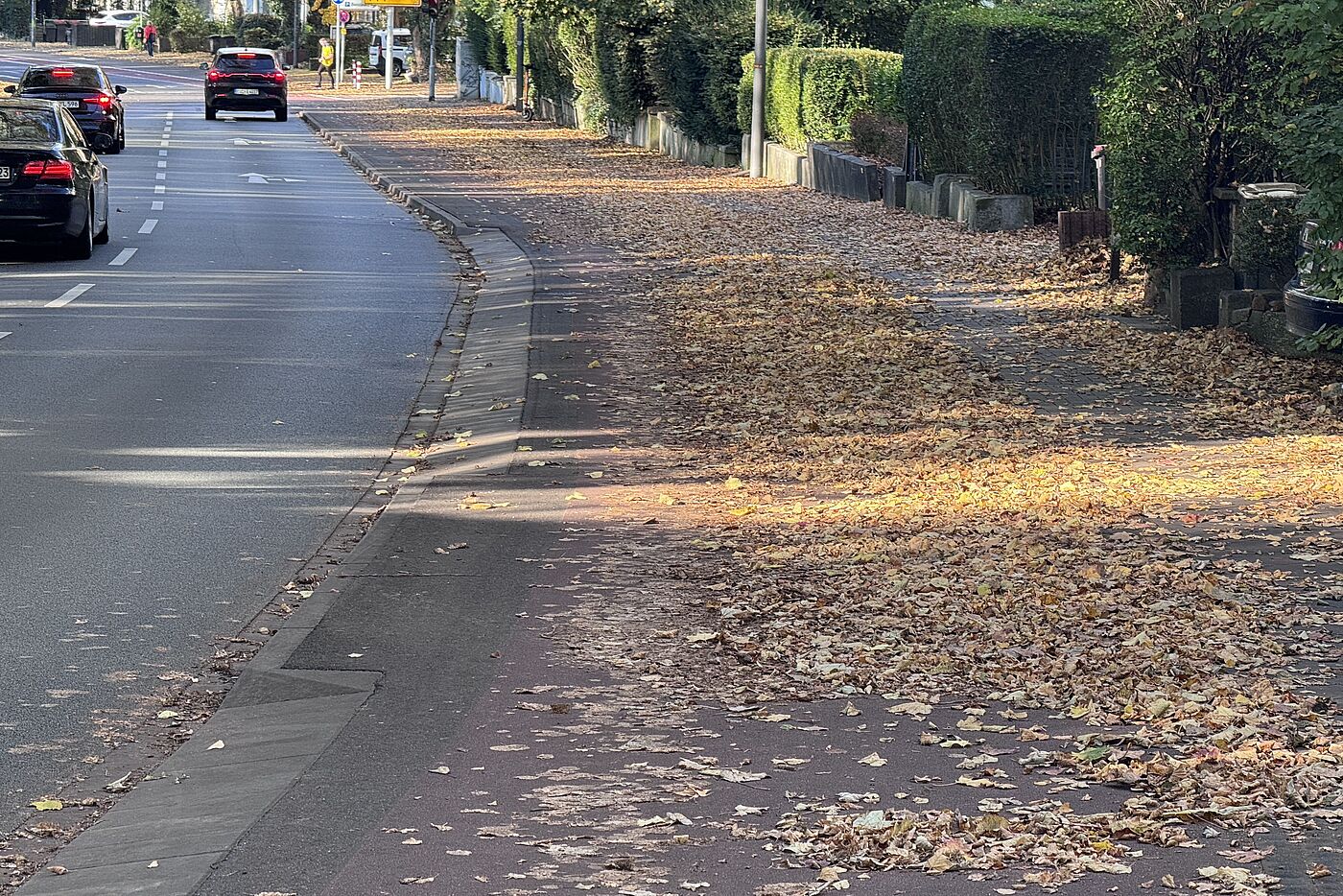 Radweg auf der Ludwigsallee, nur ein schmaler Streifen bleibt.