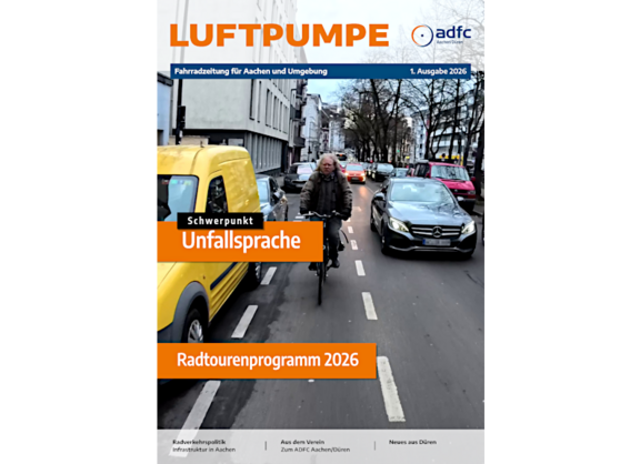 Die Titelseite der Mitgliederzeitschrift des ADFC Aachen/Düren: »Luftpumpe« Ausgabe 01/2026