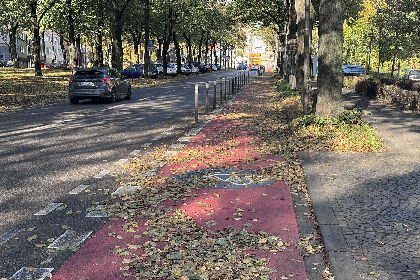 Geschützter Radfahrstreifen in der Monheimsallee