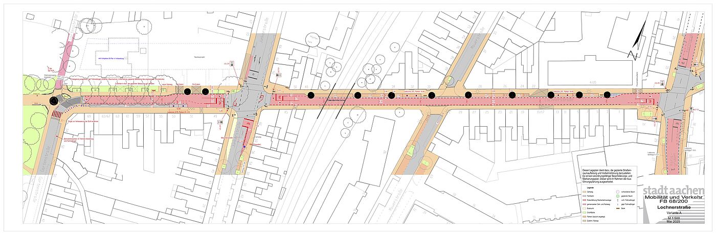 Lageplan der Variante A von der Planung zur Lochnerstraße. Hier liegt der Fokus auf mehr Parkplätzen für Kfz