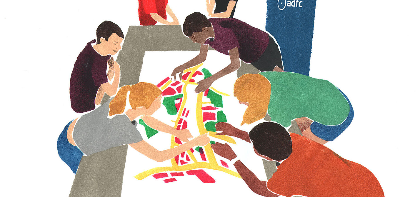 Einfach machen! Regelmäßige Strategie-Sitzungen des ADFC Langenhagen Gruppenarbeit Mapathon Illustration