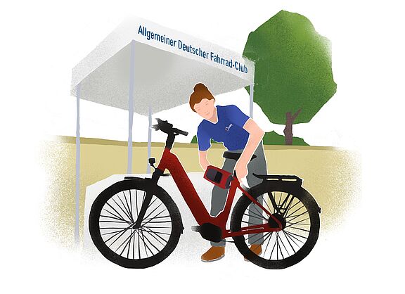 Illustration einer Person, die ein Fahrrad codiert