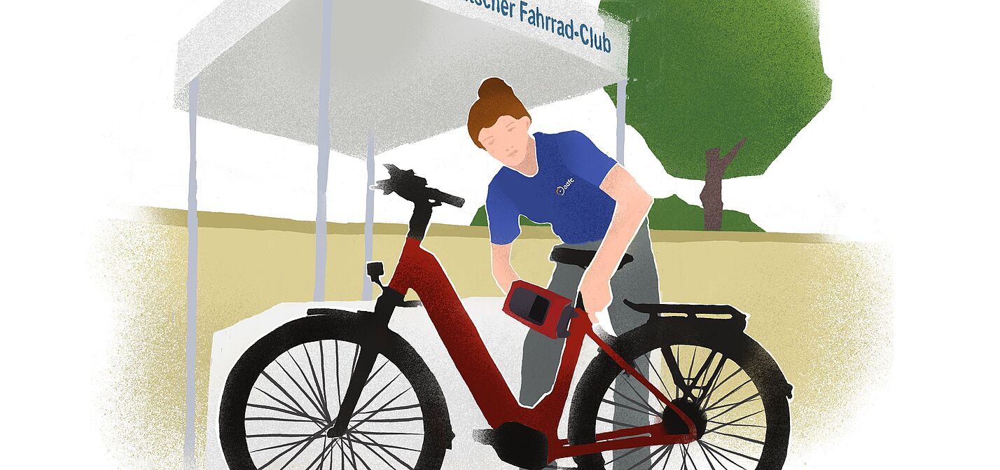 Illustration einer Person, die ein Fahrrad codiert